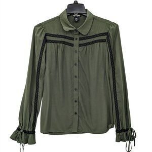 Hot Topic Steampunk Button Up Shirt Women Size M Ruffle Lace Whimsigoth Regency